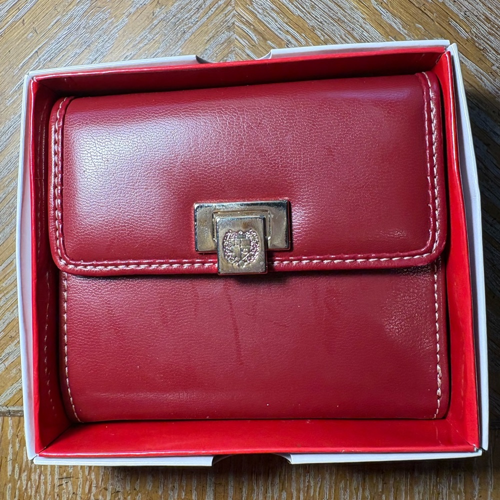 Liz Claiborne Red and Gold Leather Wallets with Structured Design